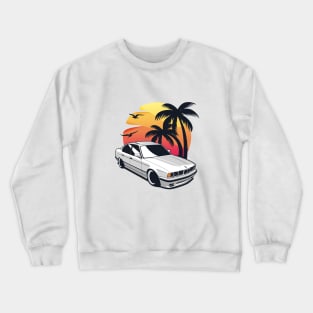 Whte E34 Classic Sedan wih Sunset Crewneck Sweatshirt